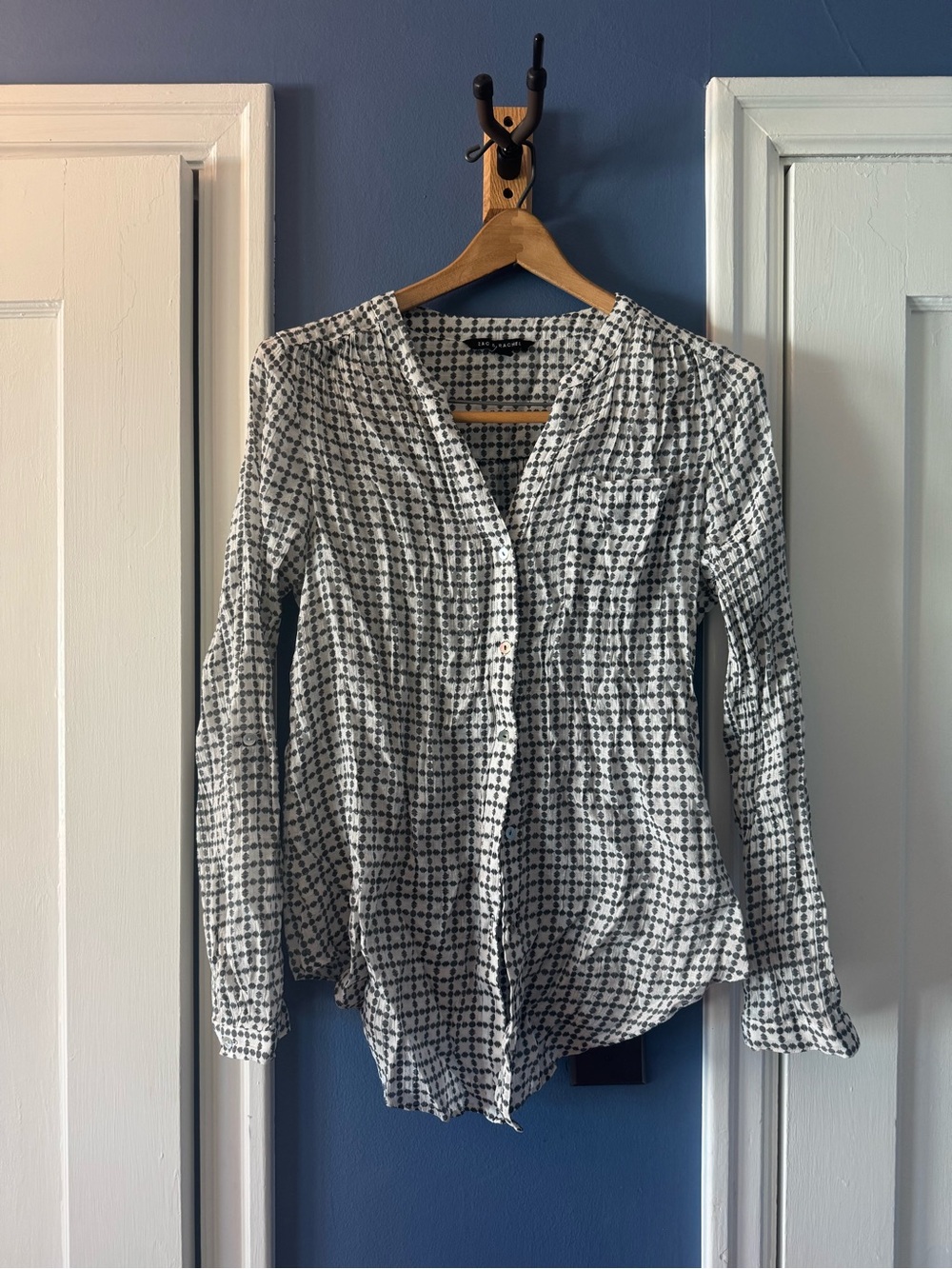 Zac & Rachel Black and White Patterned Button-Front Blouse